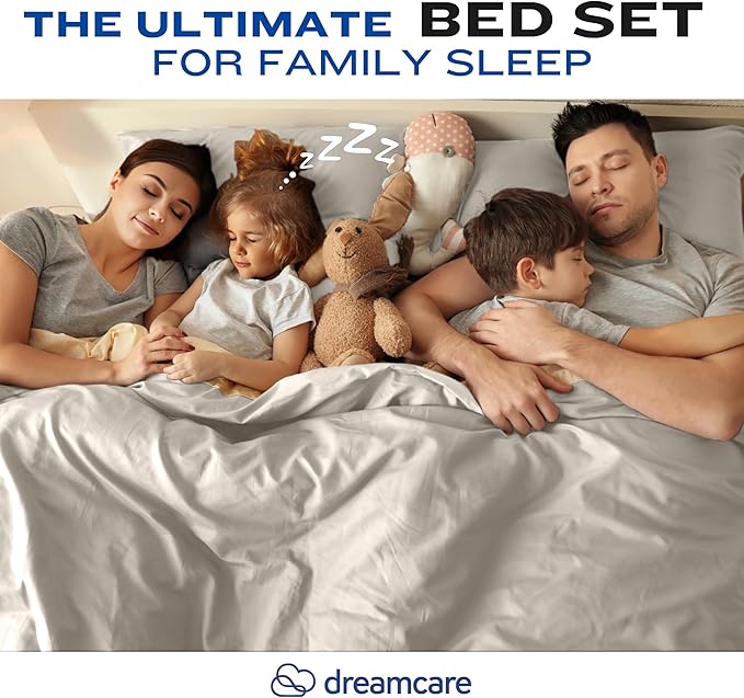 DREAMCARE Twin XL Sheet Set - Cooling Bed Sheets - 4pc Set - up to 15" Deep Pocket - Soft & Long Lasting 100% Fine Brushed Polyester with Side Pocket - Ivory