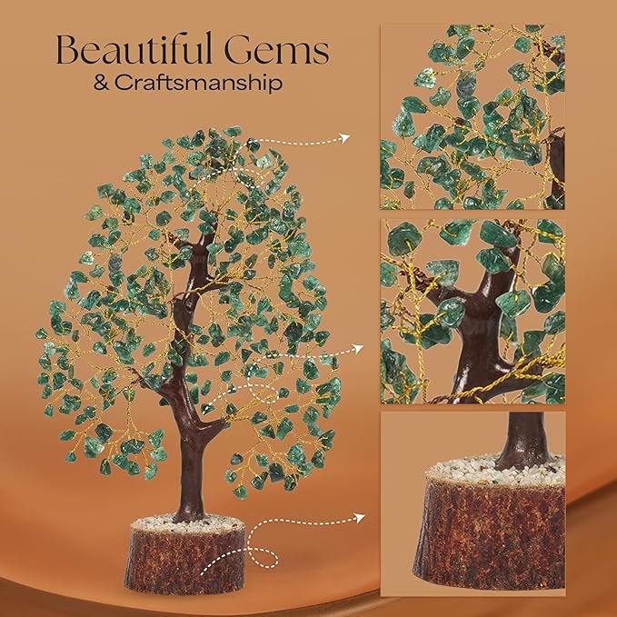 Green Aventurine Stone Money Tree | Tree of Life | Energy Healing Stones | Feng Shui Bonsai | Reiki Crystal Healing | Good Luck | Chakra Tree | Spiritual | Crystal Gifts | Office Home Decor