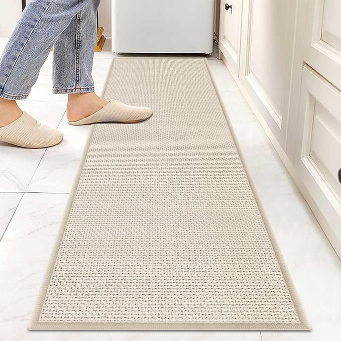 GOYLSER Carpet Runners for Hallway 6ft Washable, Braid Jute Kitchen Floor Runner Sink Mat Absorbent, Small Farmhouse Kitchen Carpet, Beige