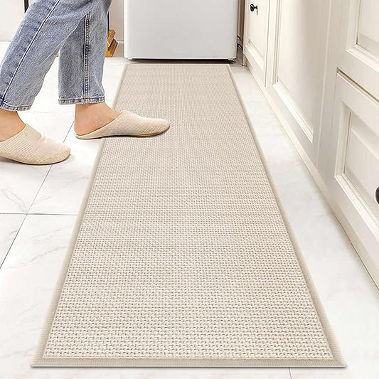 GOYLSER Carpet Runners for Hallway 6ft Washable, Braid Jute Kitchen Floor Runner Sink Mat Absorbent, Small Farmhouse Kitchen Carpet, Beige