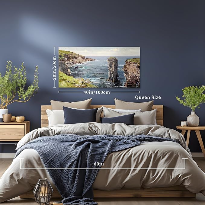 crmotu Coastal Landscape Wall Art, Coastline Mountain Cliff Scenery Canvas Painting, Ocean Nature Scenic Rustic Home Decor, Nautical Large Wall Decor Living Room Bedroom Art Prints 20X40 In