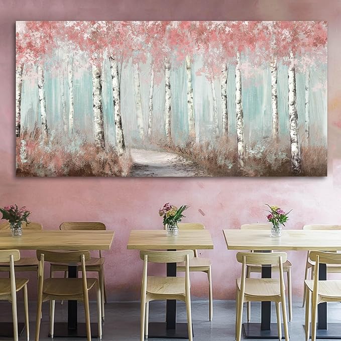 Wall Decor Pink Tree Painting Art Prints for Living Room Large Size Framed for Home Office Bedroom Wall Decor 29"x 58" Ready to Hang