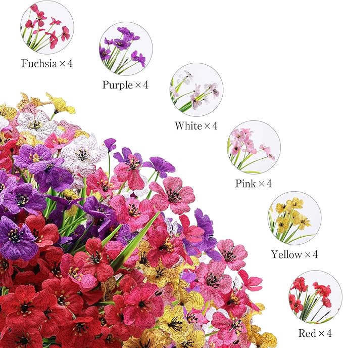 AGIRL 24 Bundles Artificial Flowers for Outdoor,No Fade Fake Plastic Flowers Faux Plants for Decoration Hanging Planters Indoor Outside Garden Porch Window Box Home Wedding Farmhouse