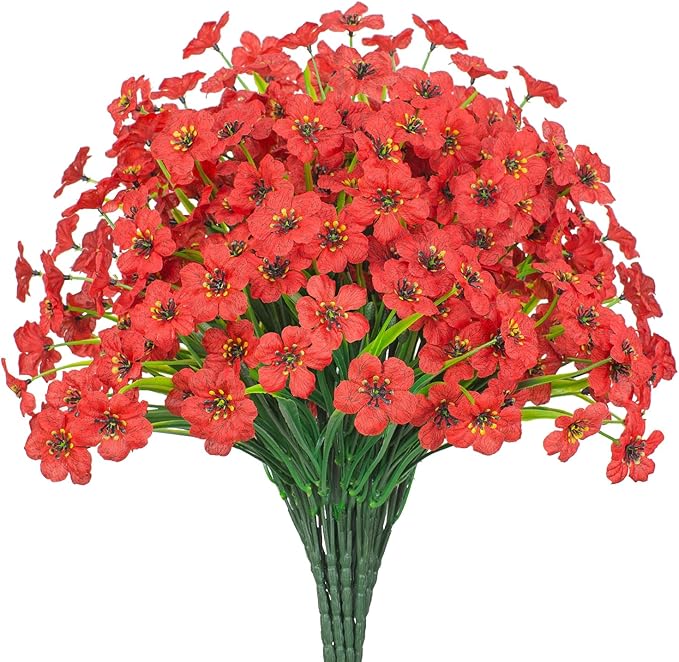 21 Bundles Outdoor Artificial Flowers UV Resistant Fake Silk Flowers No Fade Faux Plastic Plants Garden Porch Window Box Decoration(Red)