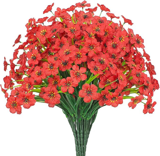 21 Bundles Outdoor Artificial Flowers UV Resistant Fake Silk Flowers No Fade Faux Plastic Plants Garden Porch Window Box Decoration(Red)