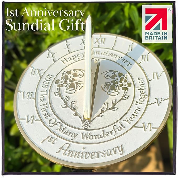 Anniversary Sundial Gift for A 1st Wedding Anniversary in 2025 - Recycled Metal Home Decor Or Garden Present Idea - Handmade in UK for Him, Her Parents Or Couples 1 Year Celebration