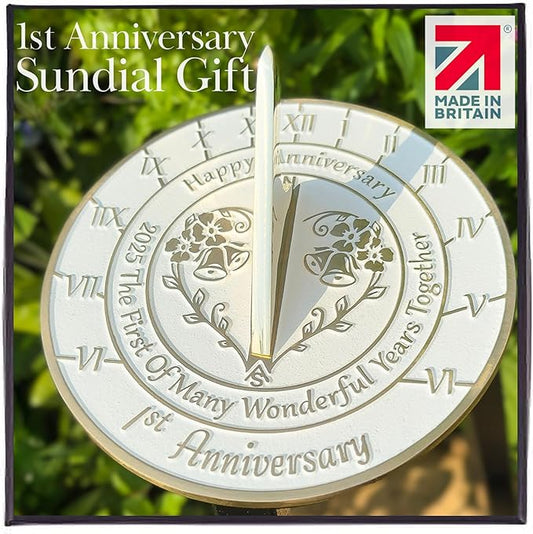 Anniversary Sundial Gift for A 1st Wedding Anniversary in 2025 - Recycled Metal Home Decor Or Garden Present Idea - Handmade in UK for Him, Her Parents Or Couples 1 Year Celebration