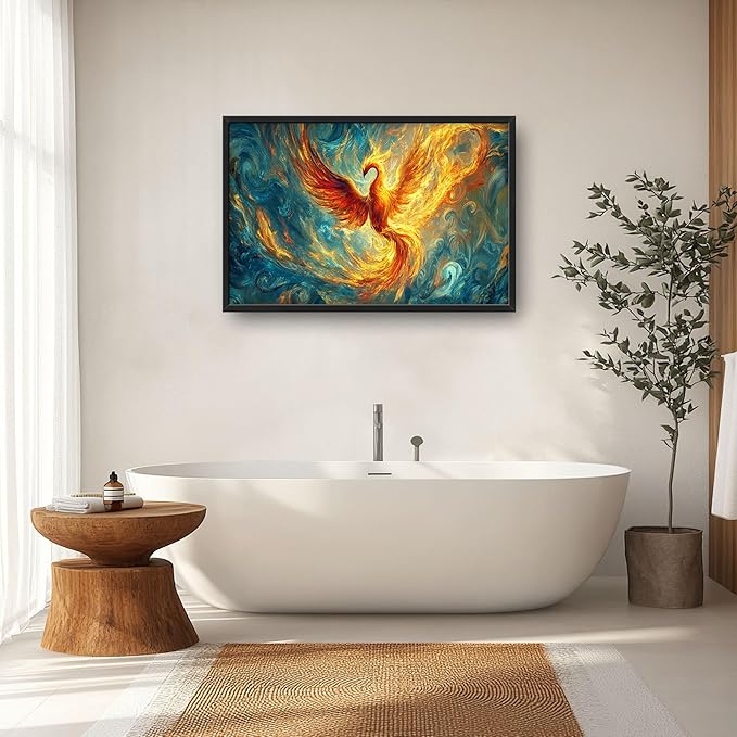Large Phoenix Wall Art for Living Room, Fire Phoenix Oversized Wall Decor Pictures, Abstract Bird Framed Canvas Print Painting, Modern Artwork for Bedroom Office Home Decor 36"x24"