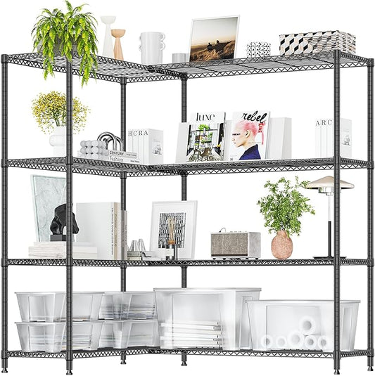 IZEUK 1147 LBS Garage Shelving Wide Storage Shelves Metal Shelves Heavy Duty Adjustable Utility Shelf Rack (Black, 4 Tiers, 15.7" D x 33.5" W x 59.5" H)
