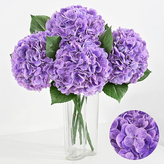 Artflower 4Pcs Real Touch Hydrangea Artificial Flowers, 22.5'' Purple Full Latex Faux Hydrangea Flowers for Home Floral Arrangements Wedding Bouquets Kitchen Table Centerpiece Decorations