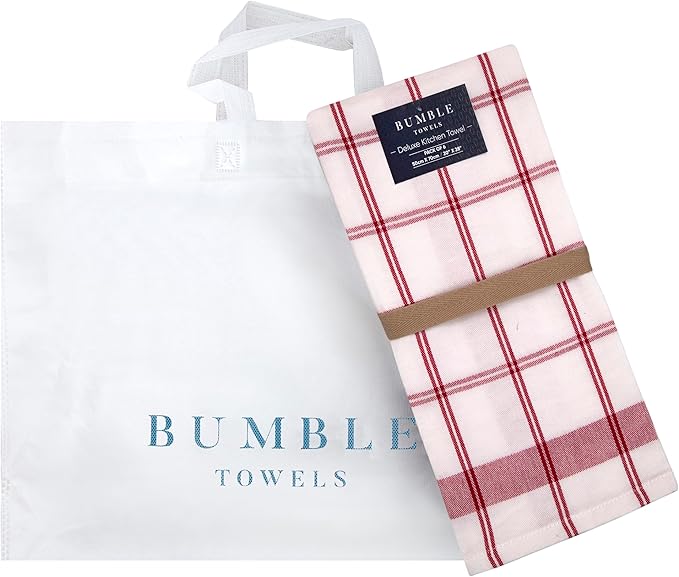 Premium Kitchen Towels (20”x 28”, 6 Pack) – Large Cotton Kitchen Hand Towels – Flat & Terry Towel – Highly Absorbent Tea Towels Set with Hanging Loop (Red Check)