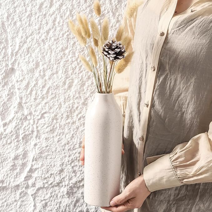 Ceramic Vase Set of 3, White Flower Vase Home Decor,Modern Farmhouse Decor,Pampas Grass Dried Fresh Flowers Living Room,Bookshelf Decoration, Centerpiece Table Decor,Boho Decor.(White)