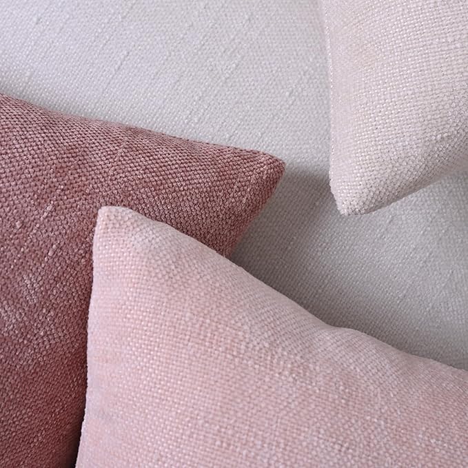 Set of 4 Soft Textured Decorative Throw Pillow Covers 18x18 Inch Cozy Farmhouse Cushion Cover Square Accent Pillow Cases for Bed Couch Sofa Living Room, Light Pink