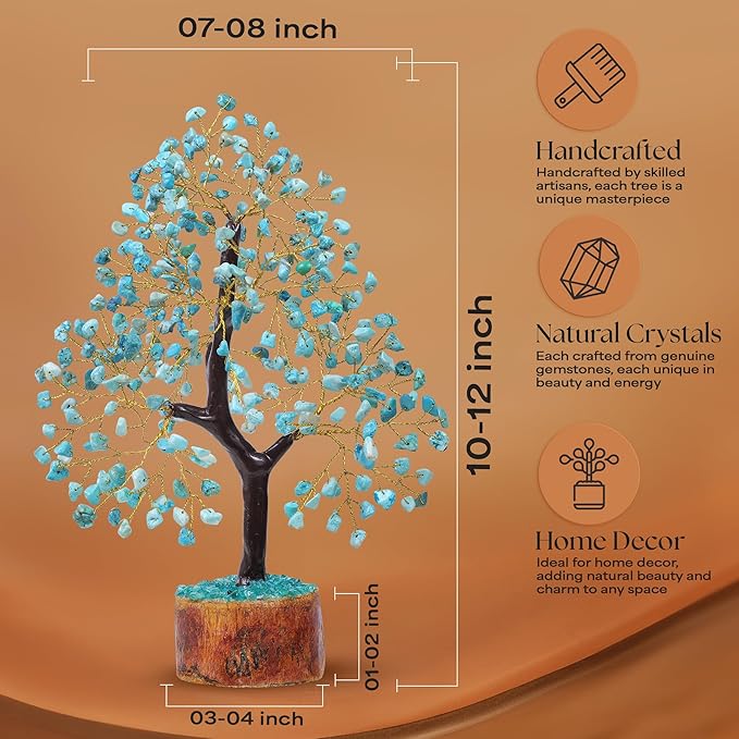 Turquoise Gemstone Crystal Tree, 2 Chakra Pendants, Crystals and Healing Stones, Birthday Gifts for Women, Gemstone Tree, Office Decor, Chakra Stones, Positive Energy Crystals, Gifts for Mom 10-12"