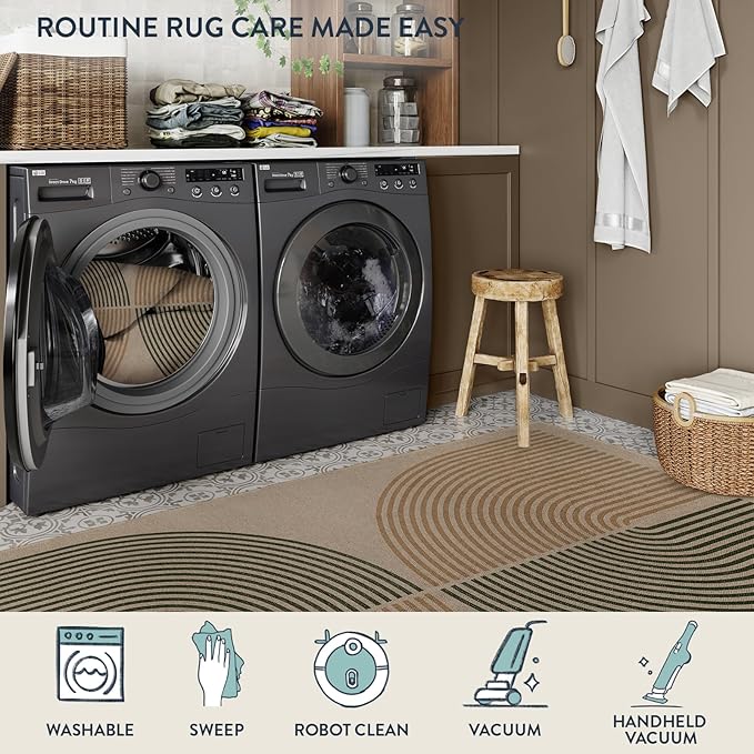 Lahome Modern Rainbow Easy Jute Rug, Washable 5x7 Area Rugs for Living Room Black Farmhouse Dining Room Rug, Contemporary Natural Throw Mat Non Slip Floor Carpet for Office RV Patio