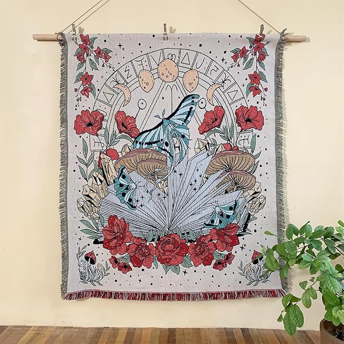 Boho Throw Blanket Reversible Cotton Bohemian Tapestry Hippie Room Decor Double Sided (The Flower 50"x60")