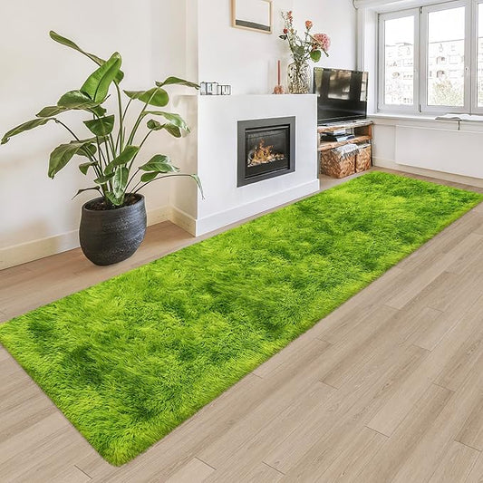 Tie-Dyed Runner Rug for Bedroom Green 2x8ft Fluffy Area Rug Bedside Runner Rug for Kids Room Boys Teens Nursery Baby Living Room Dorm Home Decor Carpets