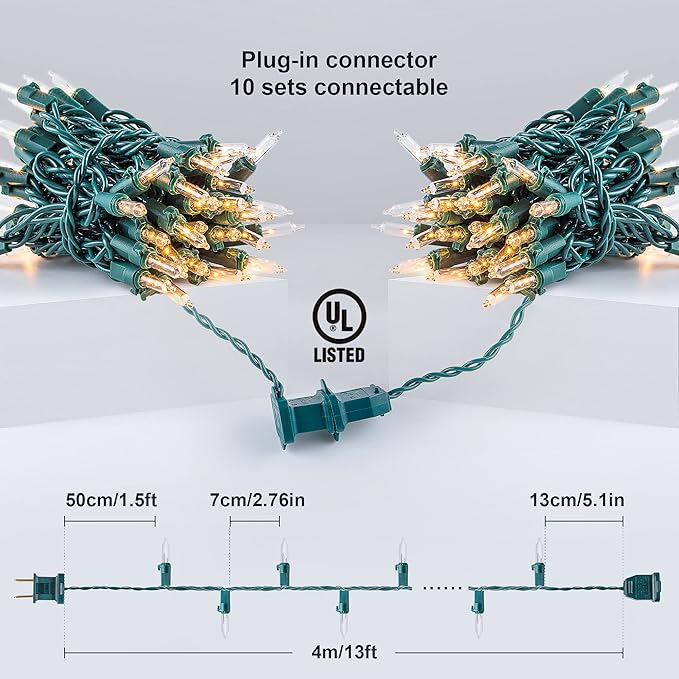 50-Count White Christmas Lights with Green Wire,Mini String Lights for Holiday Decorations, Christmas Tree Lights, Holiday Party, Wedding, Xmas, Home, Indoor & Outdoor Use (13ft Long)