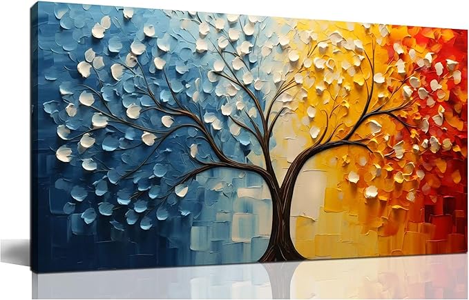 Colorful Tree of Life Wall Art for Living Room Blue and Orange Tree Picture Large Artwork Office Bedroom Canvas Prints Size 20x40