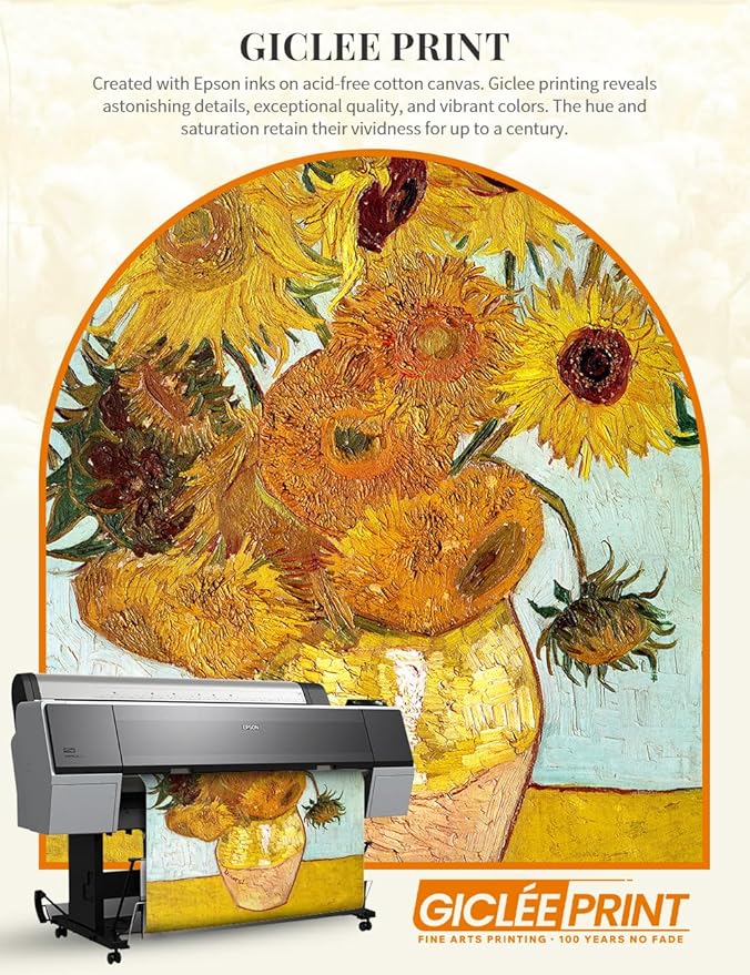 DECORARTS - Twelve Sunflowers by Vincent Van Gogh. Giclee Print on Acid-Free Canvas in Gold Solid Wood Frame. Picture Size: 16x20, Total Size: 24.75x20.75, Made in USA