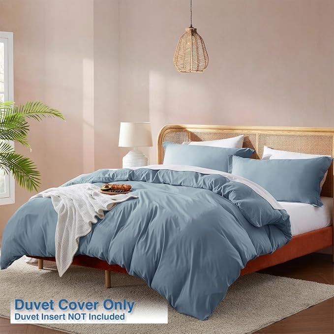 Nestl Stone Blue Duvet Cover Queen Size - Soft Double Brushed Queen Duvet Cover Set, 3 Piece, with Button Closure, 1 Duvet Cover 90x90 inches and 2 Pillow Shams