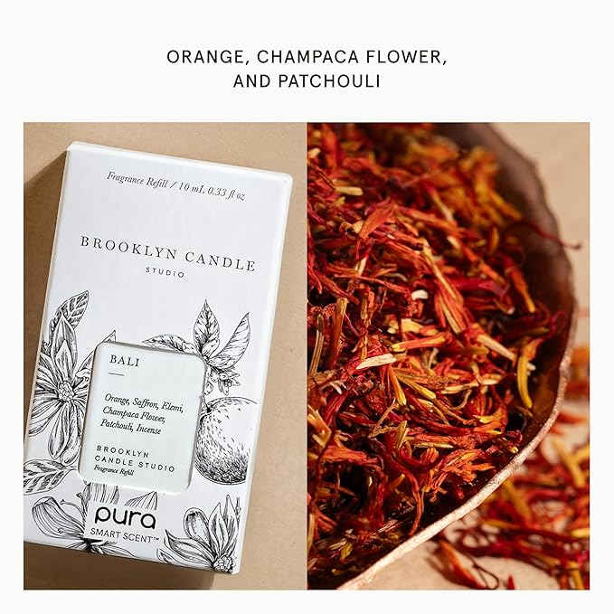 Pura & Brooklyn Candle Studio Home Scent Refill - Smart Air Diffuser - Up to 120-Hours of Luxury Fragrance per Refill - Home Essential - Clean & Safe Diffuser Fragrance - 2 Pack, Bali