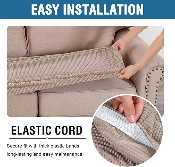 H.VERSAILTEX Super Stretch Individual Seat Cushion Covers Sofa Covers Couch Cushion Covers Slipcover Sets Thick Jacquard Textured Twill Fabric (1 Piece Sofa Cushion Cover, Sand)
