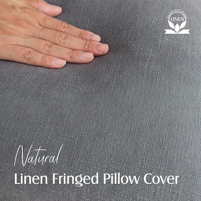 Foindtower Set of 2 Decorative Linen Fringe Throw Pillow Covers Cozy Boho Farmhouse Cushion Cover with Tassels Soft Accent Pillowcase for Couch Sofa Bed Living Room Home Decor, 22×22 Inch, Gray