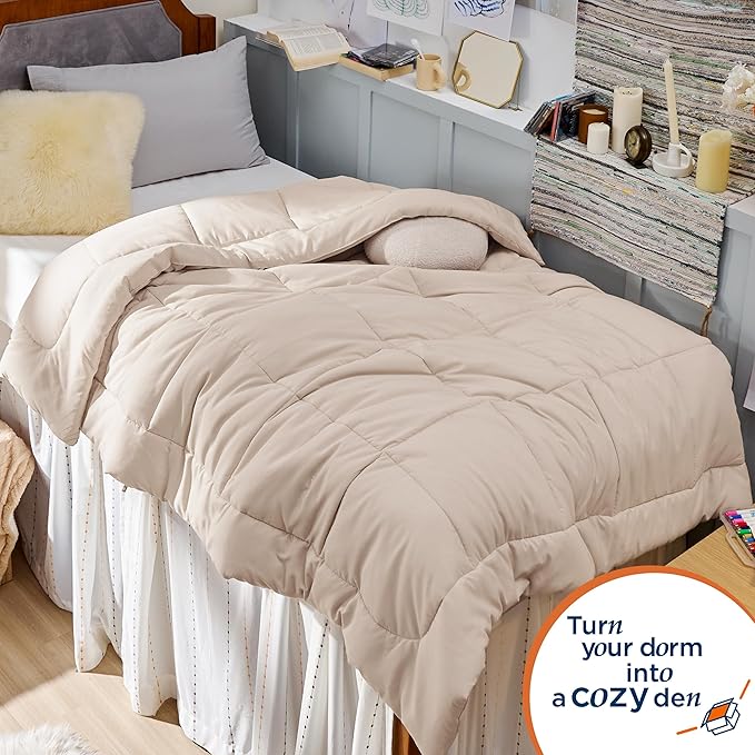 Bedsure Comforter Duvet Insert - Quilted Comforters Twin XL Size, All Season Duvet, GentleSoft Down Alternative Bedding, with 8 Tabs, Gifts for Women/Men, Beige, Twin XL 92 x 68 Inches