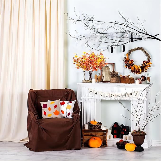 SITUMEIZI 6 Pcs Fall Stems Eucalyptus Artificial Fall Leaves Tall Autumn Decor 24" Foam Leaf Branches for Fall Halloween Thanksgiving Decoration Floral Arrangements