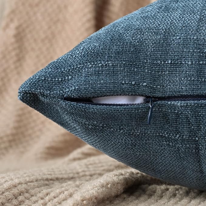 Set of 4 Soft Textured Decorative Throw Pillow Covers 16x16 Inch Cozy Farmhouse Cushion Cover Square Accent Pillow Cases for Bed Couch Sofa Living Room, Grey Blue