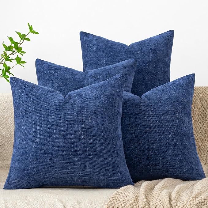 Set of 4 Soft Textured Decorative Throw Pillow Covers 20x20 Inch Cozy Farmhouse Cushion Cover Square Accent Pillow Cases for Bed Couch Sofa Living Room, Blue