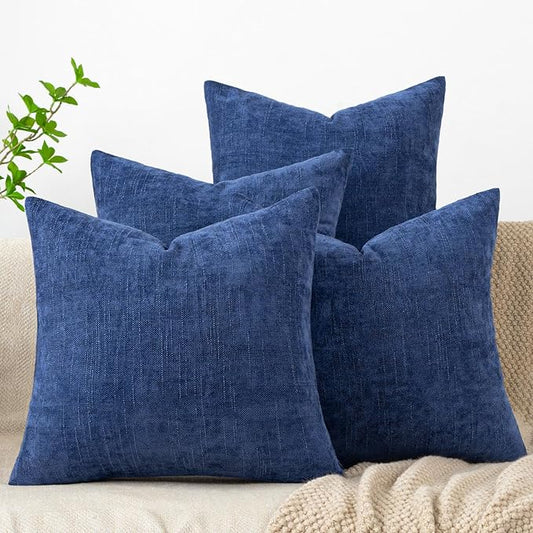 Set of 4 Soft Textured Decorative Throw Pillow Covers 20x20 Inch Cozy Farmhouse Cushion Cover Square Accent Pillow Cases for Bed Couch Sofa Living Room, Blue