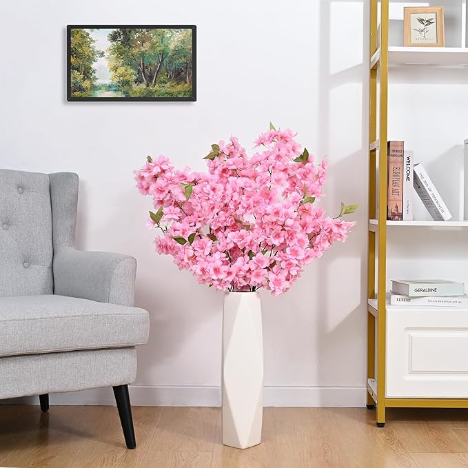 Sunm Boutique Pink Faux Cherry Blossom Branches, Artificial Cherry Blossom Stems Cherry Blossom Flowers Vase Arrangements for Wedding Home Party Kitchen Decor, Set of 3