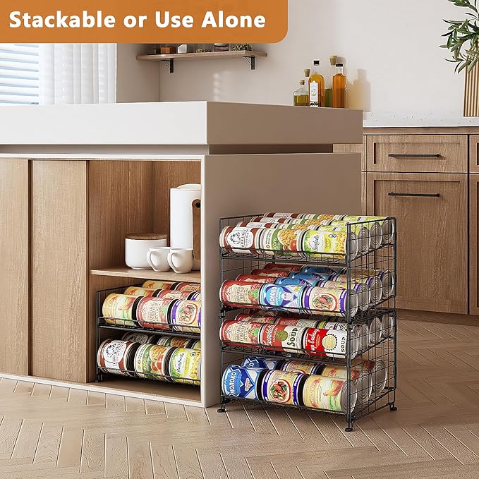 Adjustable Rack Organizer, Stackable 2-Tier Storage for Kitchen Pantry Cabinet, Can Holders for Food, Multifunctional Dispenser for Snacks Soda-3 Pack