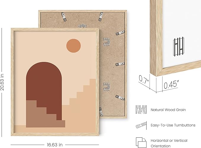 HAUS AND HUES Boho Art Prints Minimalist Decor - Boho Wall Art Mid Century Modern Decor, Minimalist Wall Art, Modern Art Wall Prints, Sun and Two Staircases (Beige Framed, 16x20)