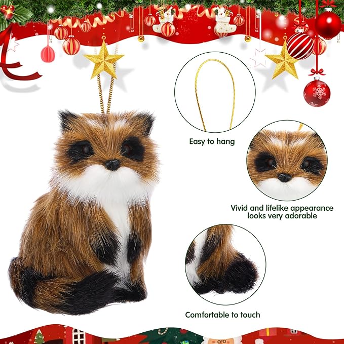 Skylety 10 Pieces Forest Animals Ornaments Woodland Animal Faux Fur Plush Hanging Ornaments Family Educational Playset for Fall, Christmas, Winter Birthday Party Supplies(Raccoon)