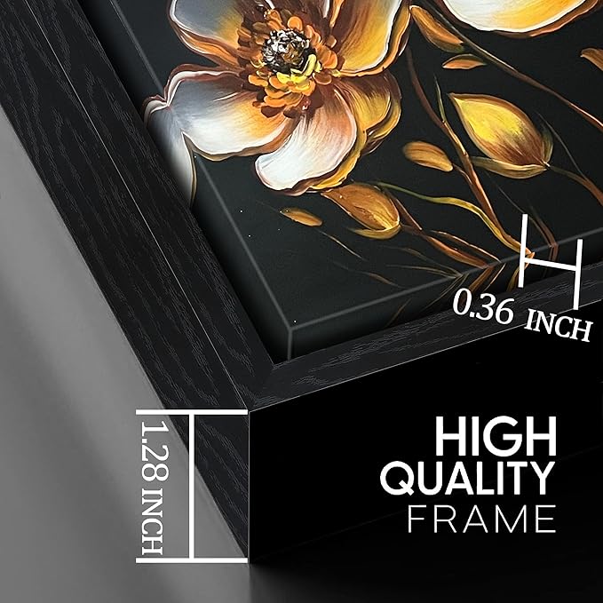 Gold Flower Canvas Art Wall Decor for Bedroom - Gold and Black Art Work for Living Room Walls - Framed Hand Painted Wall Art Size 29" x 59"