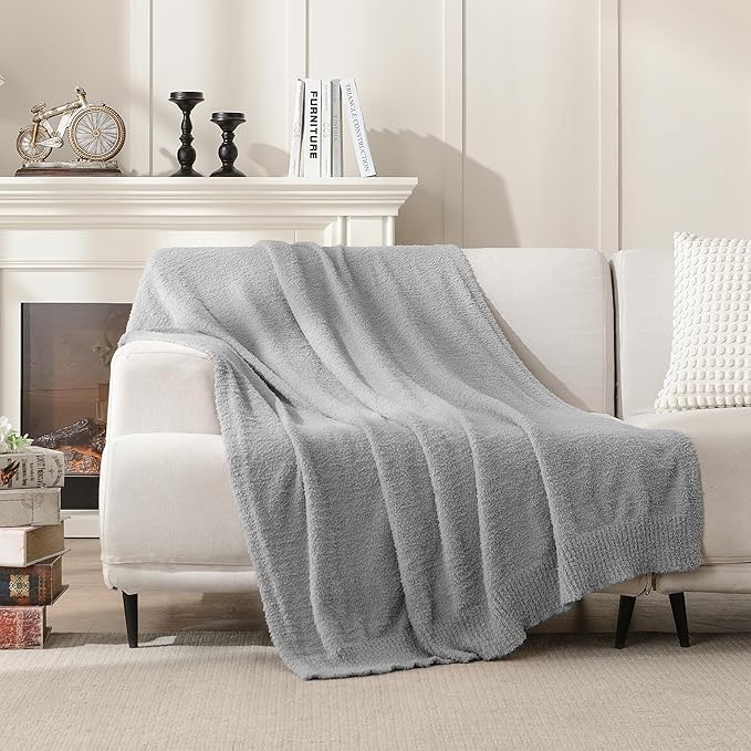 JOOJA Knit Throw Blanket Super Soft Warm Blanket for Couch Lightweight Fluffy Blanket for Bed Sofa 60x80 Inches Grey