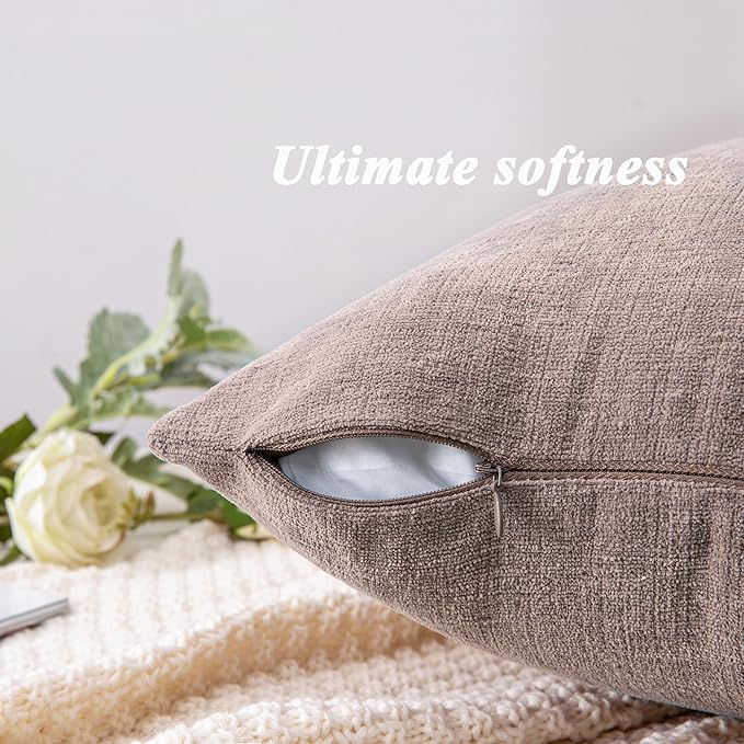 GAWAMAY Decorative Square Throw Pillow Covers 18"x18" Inch Set of 4, Super Soft Chenille Pillows Cover Fall Pillowcase for Living Room Bedroom Sofa Couch Cushion Cover Taupe Grey 45x45cm