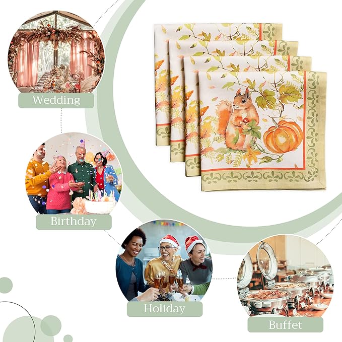 Maison d' Hermine Cloth Napkins Set of 4 100% Cotton Everyday Reusable Square Napkins Cloth Washable, Dinner, Party, Wedding, Restaurant (Pumpkin Passion, 20" x 20")