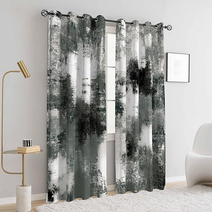 Asuexpect Black Grey Abstract Curtains 2 Panels Abstract Rust Curtain Room Darkening Grommet Window Treatments Modern Decorative for Bedroom Living Room, 52x108 Inches, Black Grey
