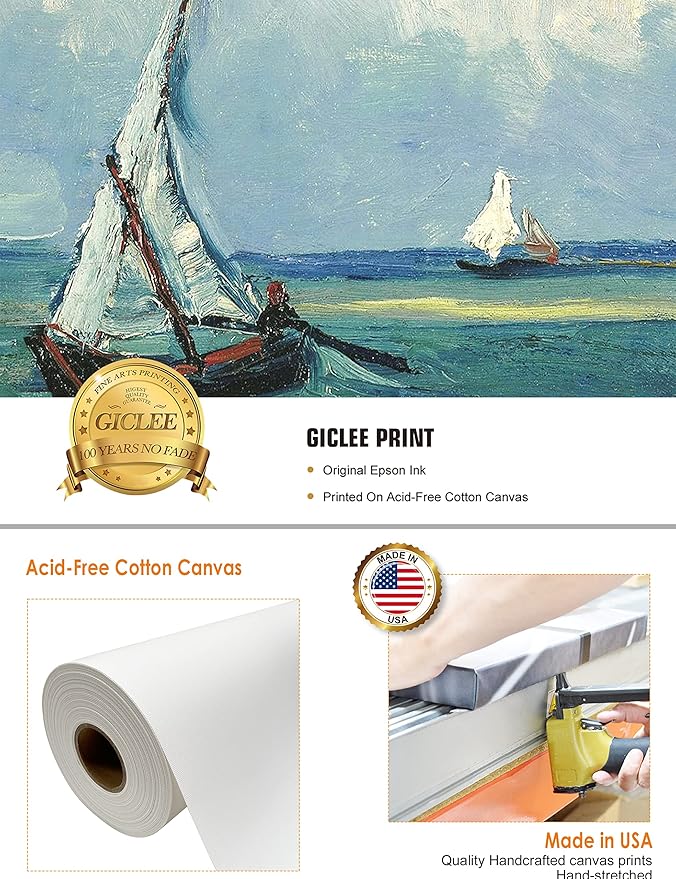 DECORARTS - The Sea at Les Saintes-Maries-de-la-Mer, Vincent Van Gogh Art Reproduction. giclee print canvas art for wall decor 20x16