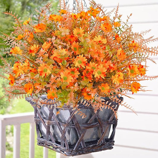 24 Pcs Artificial Fall Flowers for Outdoors Fake Fall Flowers UV Resistant Faux Fall Mums Plants Autumn Decor for Outside Home Planter Front Porch Garden