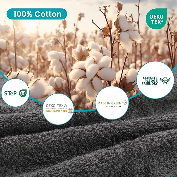 SEMAXE 12-Piece Family Bathroom Towel Set - 100% Cotton, 4 Bath Towels, 4 Hand Towels, 4 Washcloths, Ultra-Soft and Super Absorbent, Lighter Weight