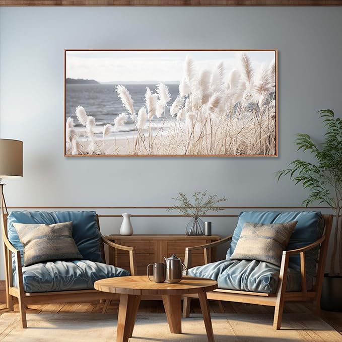 Wall Art Framed Artwork Decor Nature Canvas Art ReedSeascape Wall Decor for Bedroom Living Room Decoration Home Kitchen Office 29" x 58"