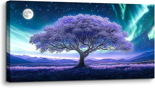 crmotu Tree of Life Large Wall Art, Space Fantasy Landscape Canvas Painting, Purple Tree Abstract Art Prints, Modern Aurora Scenery Pictures Wall Decor Living Room Bedroom Bathroom Office 20X40in