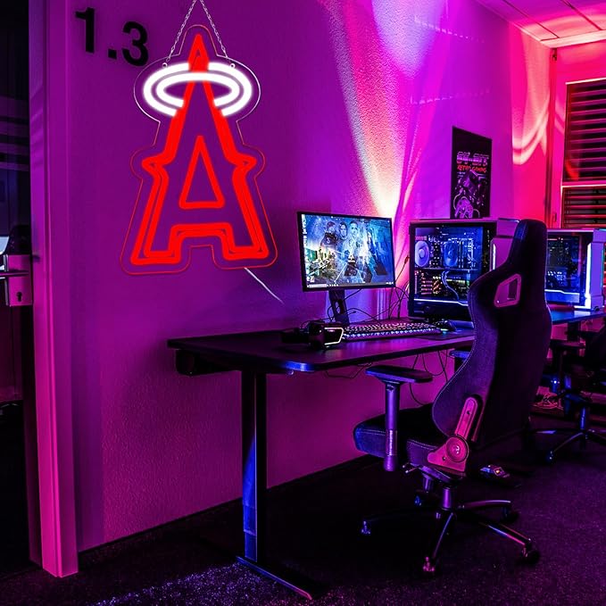 Balanar Baseball Neon Signs for Garage or Man Cave Decor, Men's Gifts With Los Angels Team Logo, Red Baseball Neon for Parties, Bars,Dorms, Office Wall Art and Game Room Decor