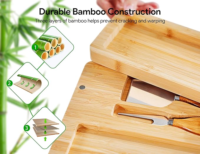 Charcuterie Boards, Thereye Cheese Board with Knife Set, Bamboo Charcuterie Board Set, Gifts for Women, Wedding Gifts, House Warming Gifts, Bridal Shower Gift