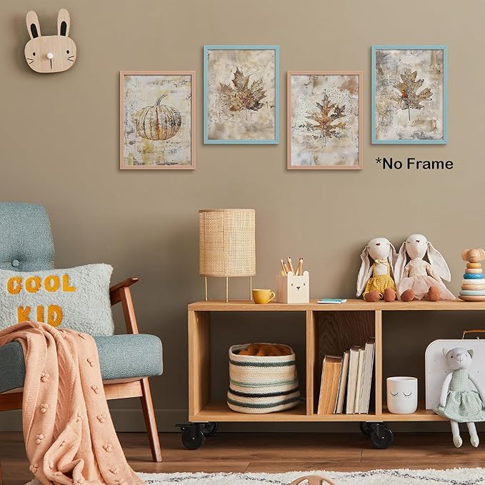 TLESKE Vintage Fall Leaves Posters Prints Unframed 12x16 Set of 4, Autumn Rustic Maple Oak Leaf Wall Art Prints Decor for Farmhouse Bedroom Living Room, Thanksgiving Wall Pictures